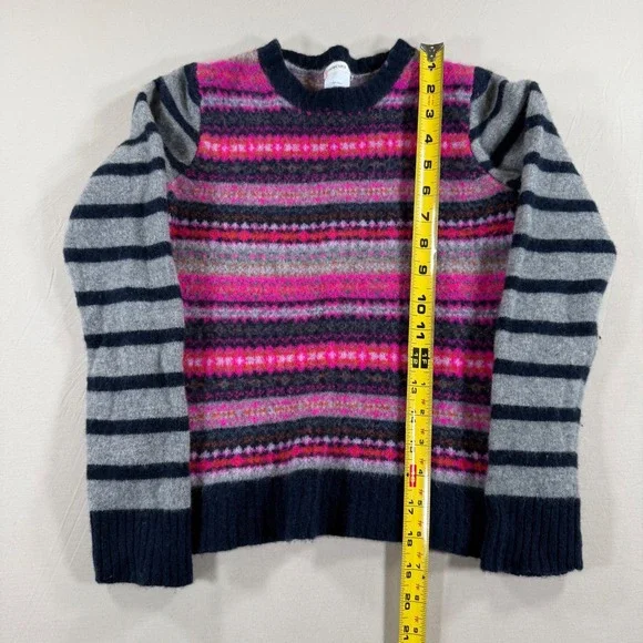 Crewcuts J Crew Kids Fair Isle Striped Wool Sweater Pink Grey Fits 7/8 - Picture 2 of 6